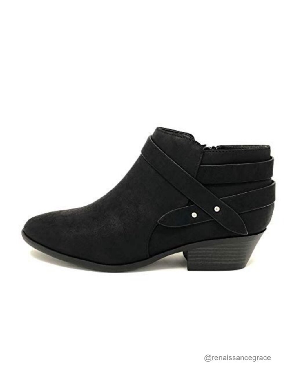 Soda Sweeten Women's Closed Toe Multi Strap Ankle Bootie Block Heel Vegan